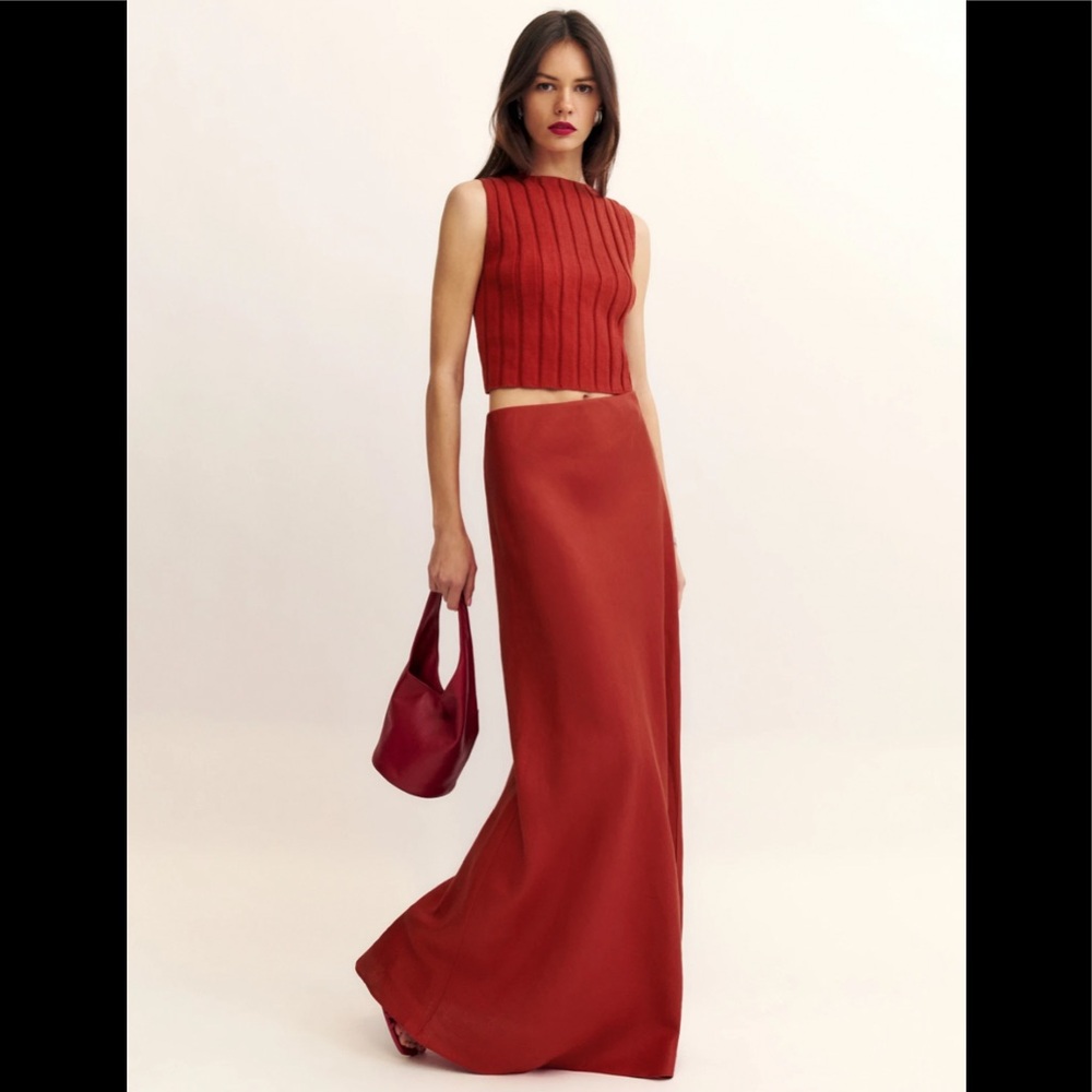 NWT Reformation Bella Linen Skirt in Sundried Tomato